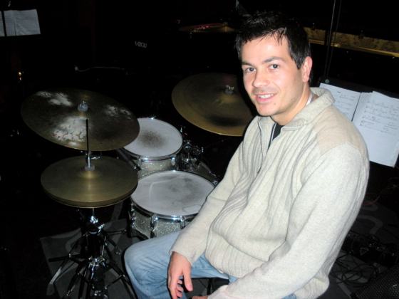 Behind Ari Hoenig's kit at Porgy & Bess, 2008